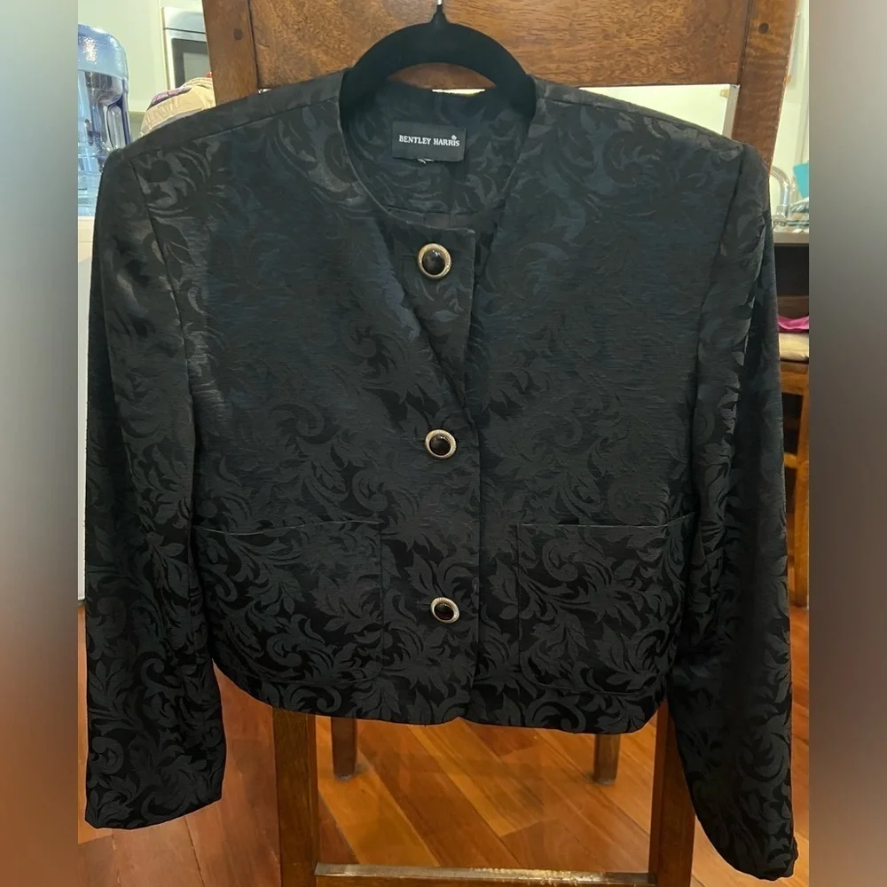 Baroque black print blazer cropped jacket S/M - Picture 2 of 5
